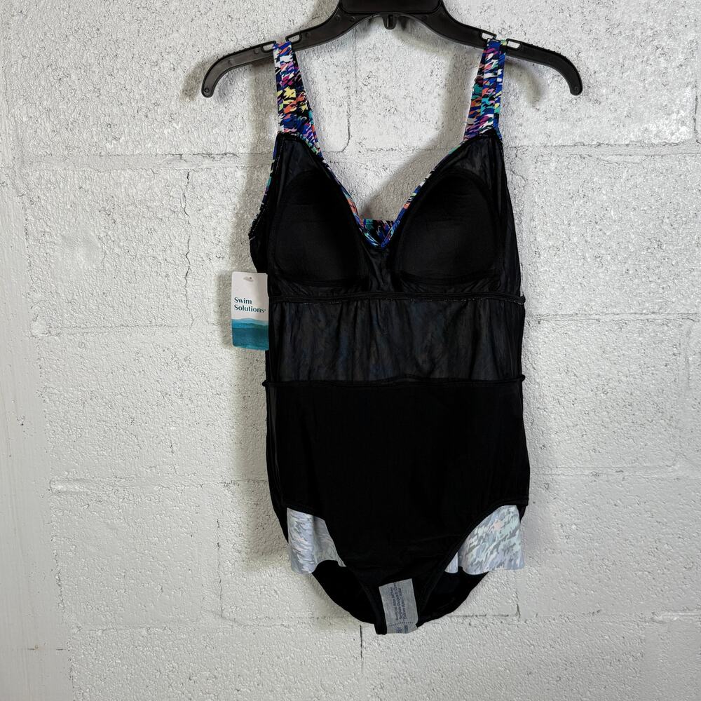 Swim Solutions Women's Printed Tiered Fauxkini 1pc swimsuit Rainbow Rain 14 $102 - Picture 5 of 9
